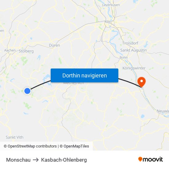 Monschau to Kasbach-Ohlenberg map