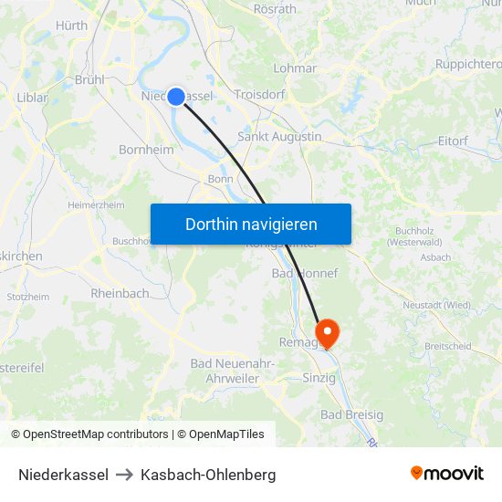 Niederkassel to Kasbach-Ohlenberg map