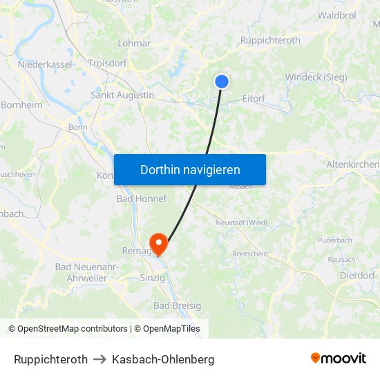 Ruppichteroth to Kasbach-Ohlenberg map