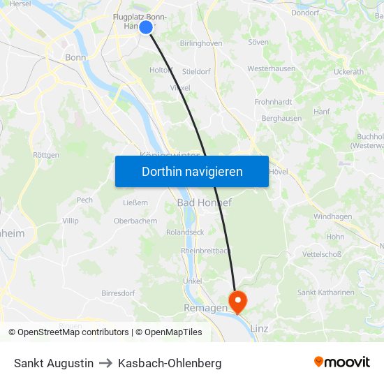 Sankt Augustin to Kasbach-Ohlenberg map