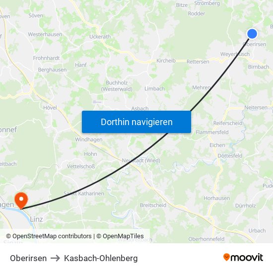 Oberirsen to Kasbach-Ohlenberg map
