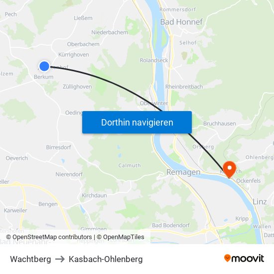 Wachtberg to Kasbach-Ohlenberg map