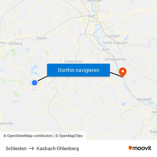 Schleiden to Kasbach-Ohlenberg map