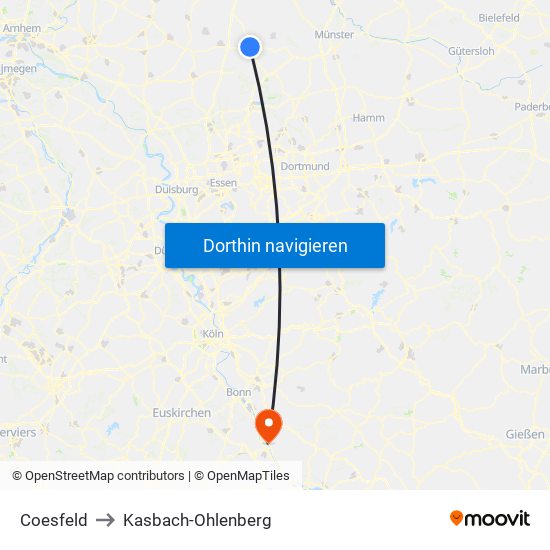 Coesfeld to Kasbach-Ohlenberg map