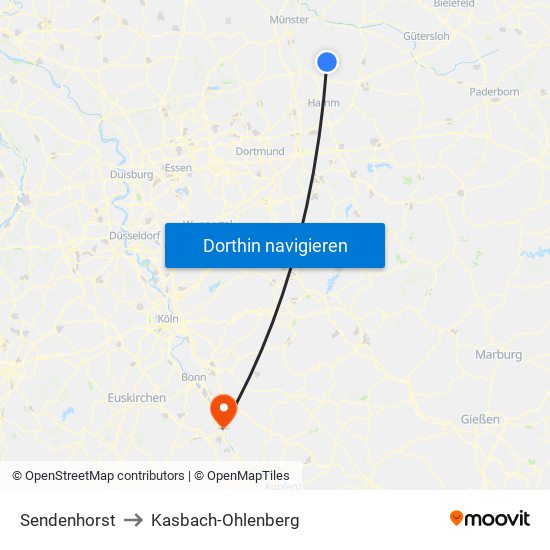 Sendenhorst to Kasbach-Ohlenberg map