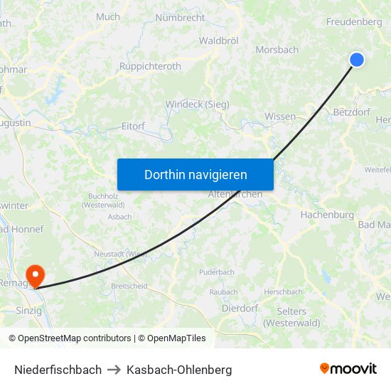 Niederfischbach to Kasbach-Ohlenberg map