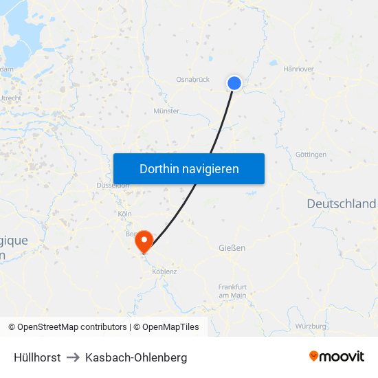 Hüllhorst to Kasbach-Ohlenberg map