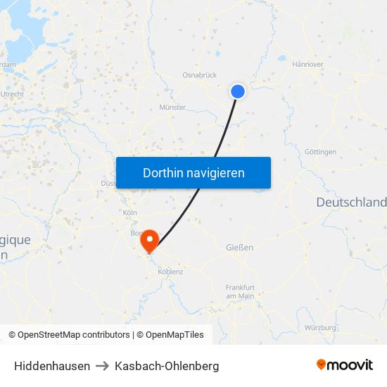 Hiddenhausen to Kasbach-Ohlenberg map