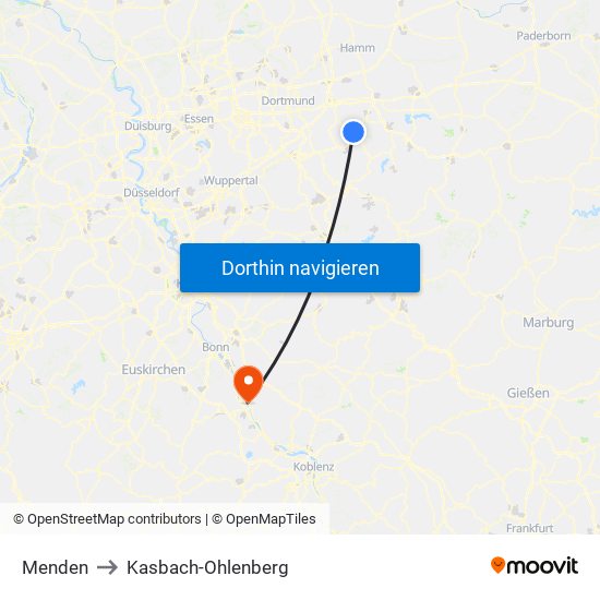 Menden to Kasbach-Ohlenberg map