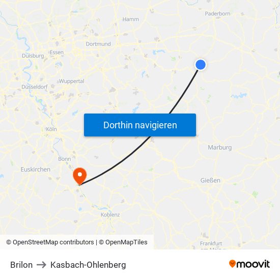 Brilon to Kasbach-Ohlenberg map