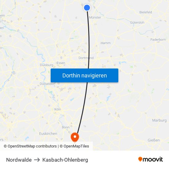 Nordwalde to Kasbach-Ohlenberg map