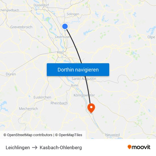 Leichlingen to Kasbach-Ohlenberg map