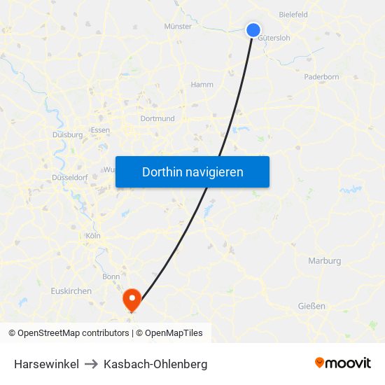 Harsewinkel to Kasbach-Ohlenberg map