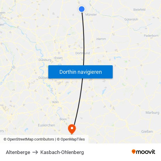 Altenberge to Kasbach-Ohlenberg map