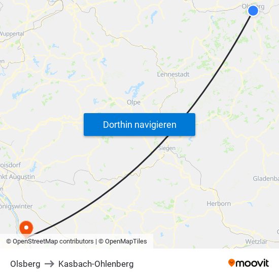 Olsberg to Kasbach-Ohlenberg map