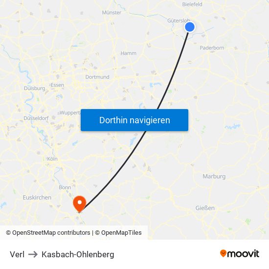 Verl to Kasbach-Ohlenberg map