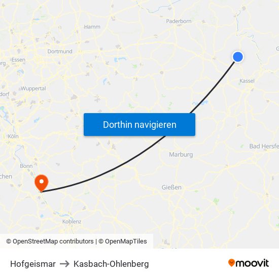 Hofgeismar to Kasbach-Ohlenberg map