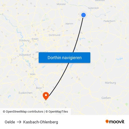 Oelde to Kasbach-Ohlenberg map