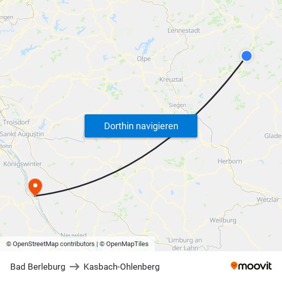 Bad Berleburg to Kasbach-Ohlenberg map