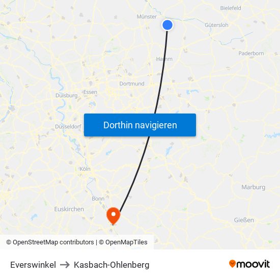 Everswinkel to Kasbach-Ohlenberg map