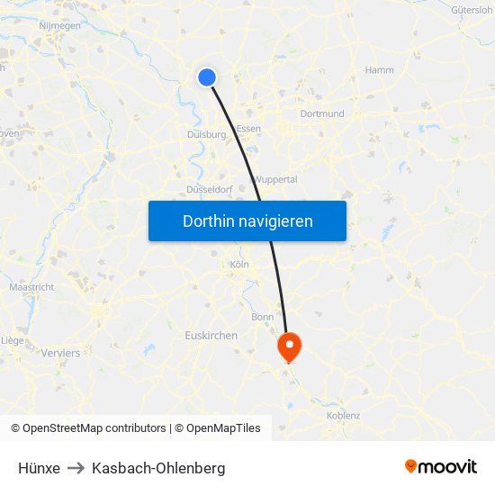 Hünxe to Kasbach-Ohlenberg map