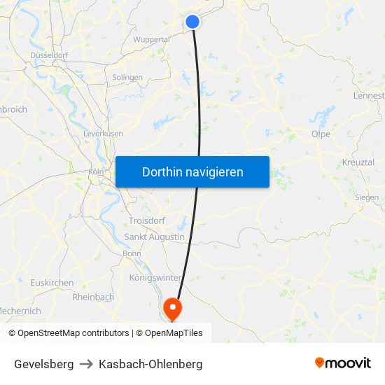 Gevelsberg to Kasbach-Ohlenberg map