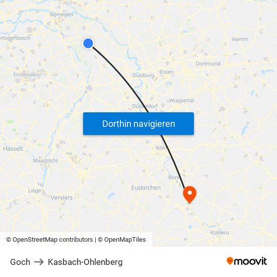 Goch to Kasbach-Ohlenberg map
