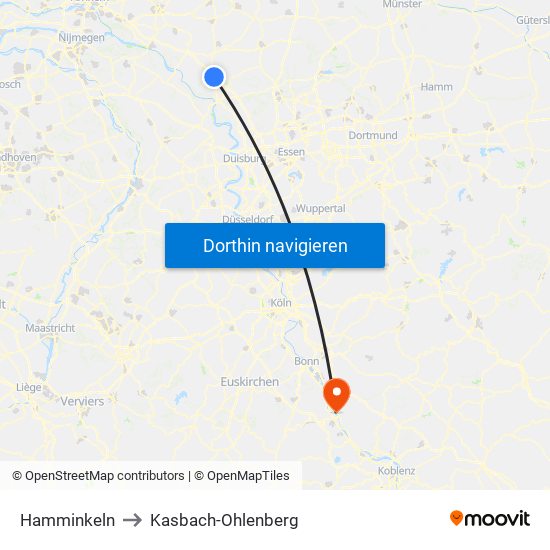 Hamminkeln to Kasbach-Ohlenberg map
