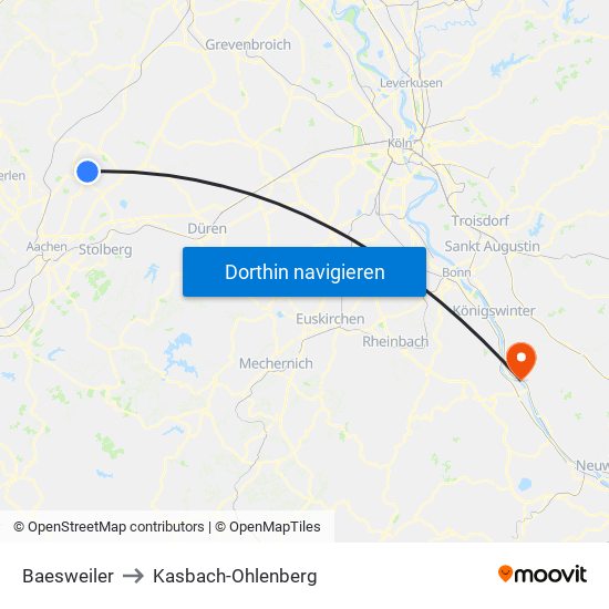 Baesweiler to Kasbach-Ohlenberg map