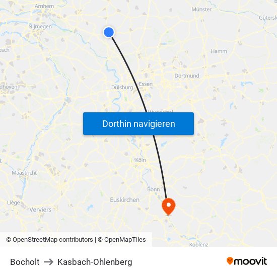 Bocholt to Kasbach-Ohlenberg map