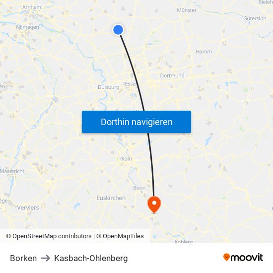Borken to Kasbach-Ohlenberg map