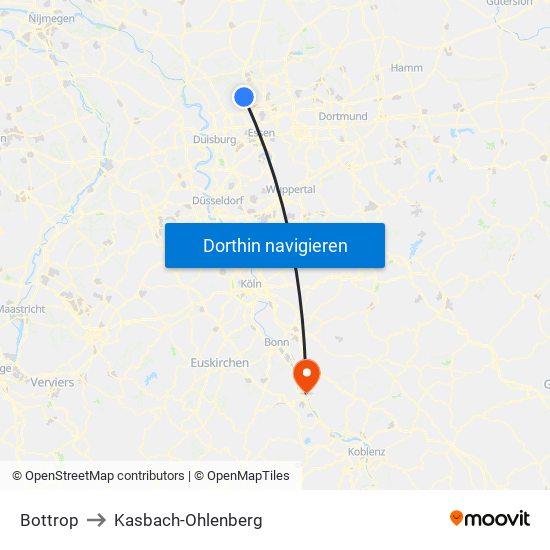 Bottrop to Kasbach-Ohlenberg map