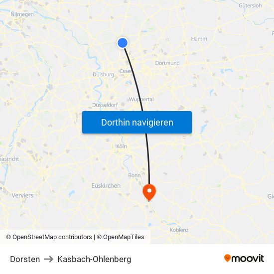 Dorsten to Kasbach-Ohlenberg map