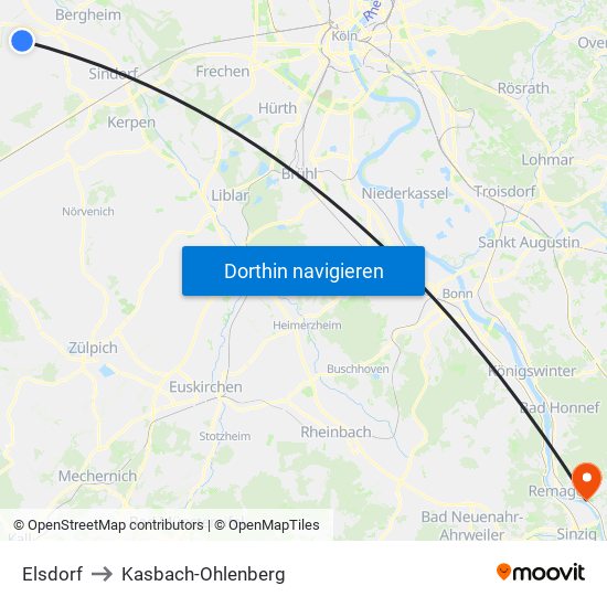 Elsdorf to Kasbach-Ohlenberg map