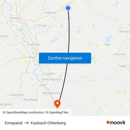 Ennepetal to Kasbach-Ohlenberg map