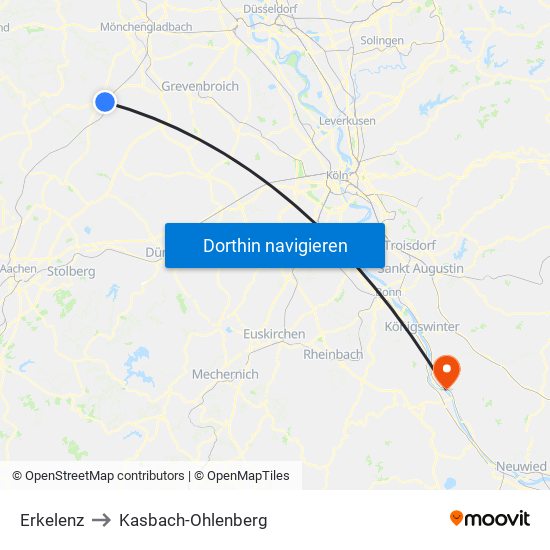 Erkelenz to Kasbach-Ohlenberg map