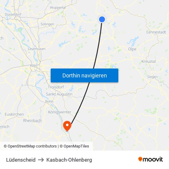 Lüdenscheid to Kasbach-Ohlenberg map