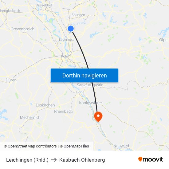 Leichlingen (Rhld.) to Kasbach-Ohlenberg map