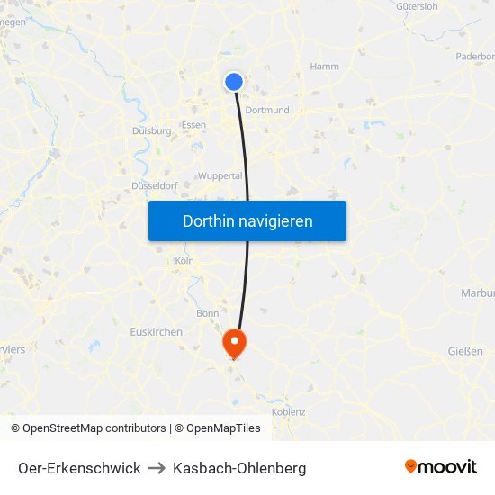 Oer-Erkenschwick to Kasbach-Ohlenberg map