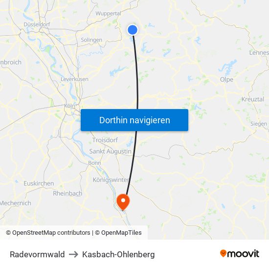 Radevormwald to Kasbach-Ohlenberg map