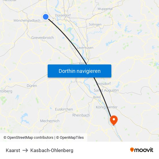 Kaarst to Kasbach-Ohlenberg map