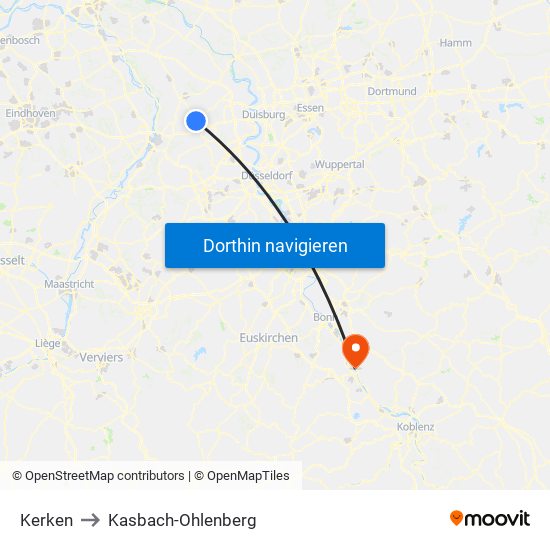 Kerken to Kasbach-Ohlenberg map