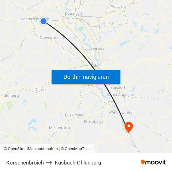 Korschenbroich to Kasbach-Ohlenberg map