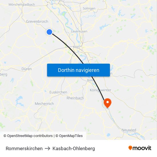 Rommerskirchen to Kasbach-Ohlenberg map