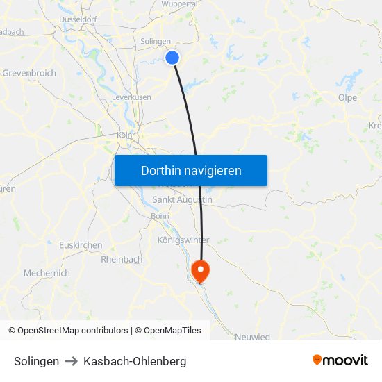 Solingen to Kasbach-Ohlenberg map