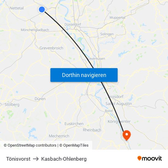 Tönisvorst to Kasbach-Ohlenberg map