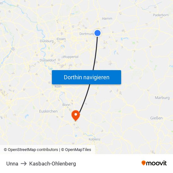 Unna to Kasbach-Ohlenberg map