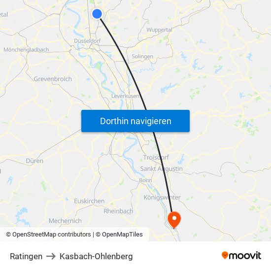 Ratingen to Kasbach-Ohlenberg map