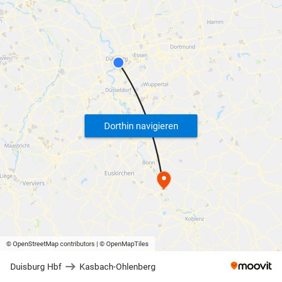 Duisburg Hbf to Kasbach-Ohlenberg map