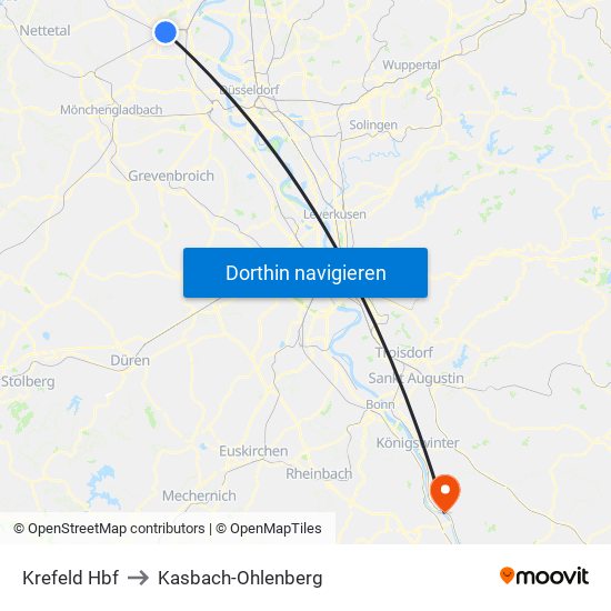 Krefeld Hbf to Kasbach-Ohlenberg map